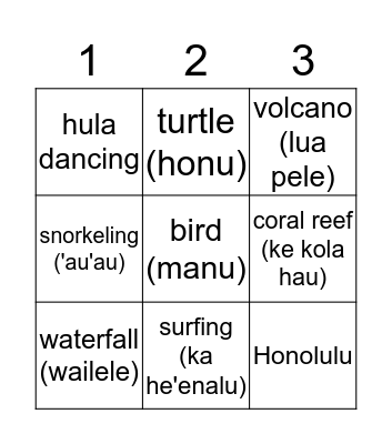 Aloha Bingo Card