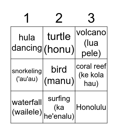 Aloha Bingo Card