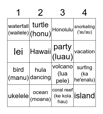 Aloha Bingo Card