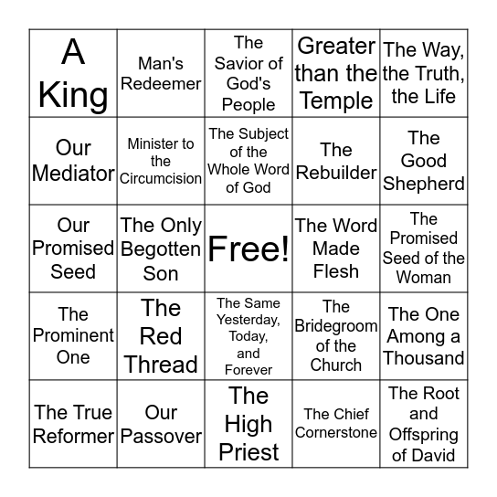 Jesus Christ Is... Bingo Card