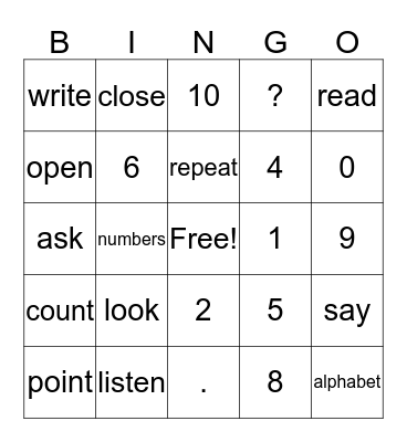 Intro. A--Getting Started Bingo Card