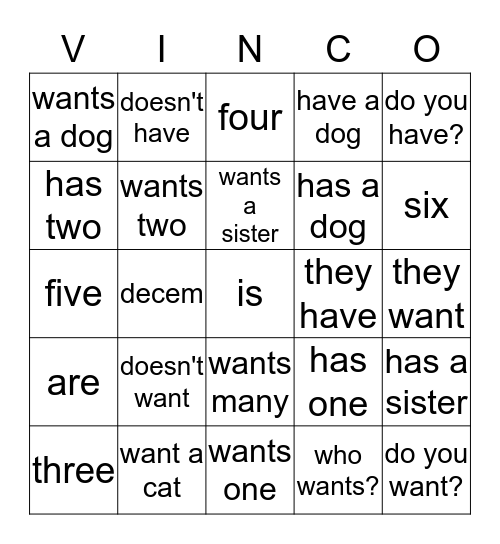 PQA (Has, Wants) Vinco Bingo Card