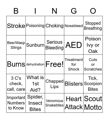 First Aid BINGO Card