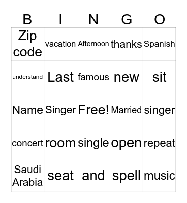 Vocabulary (chapters 1-3) Bingo Card