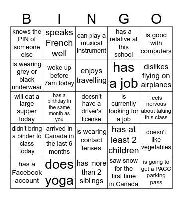 Find someone who... Bingo Card