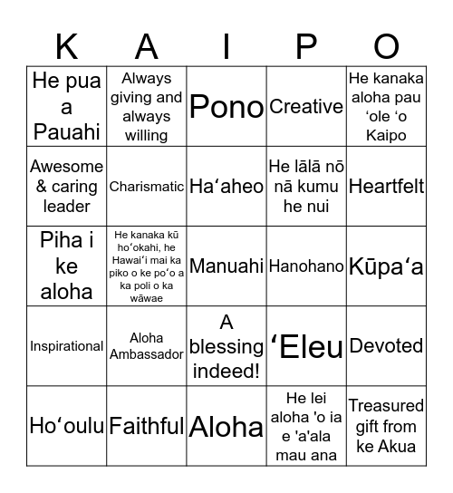 Kaipo Bingo Card