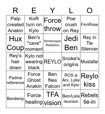 The Rise of Skywalker Bingo Card