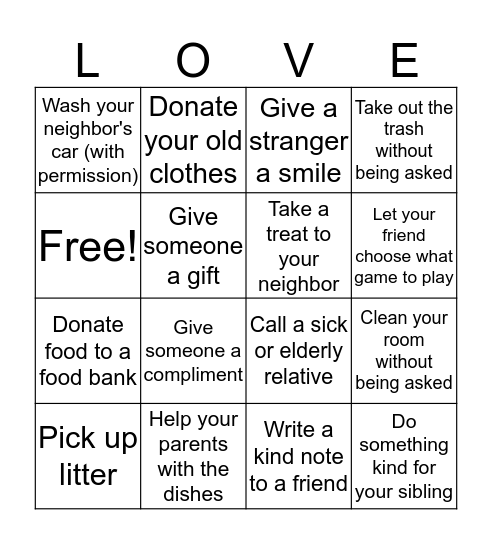 Serving Others Bingo Card