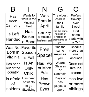 Find Someone Who Bingo Card