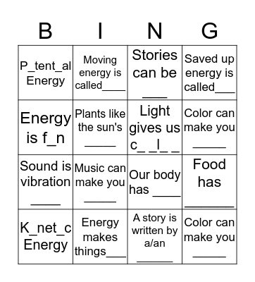 ENERGY Bingo Card