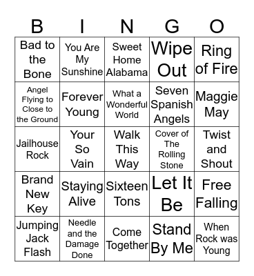 Oldies but Goodies Bingo Card