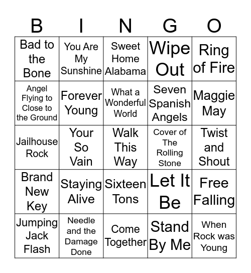 Oldies but Goodies Bingo Card