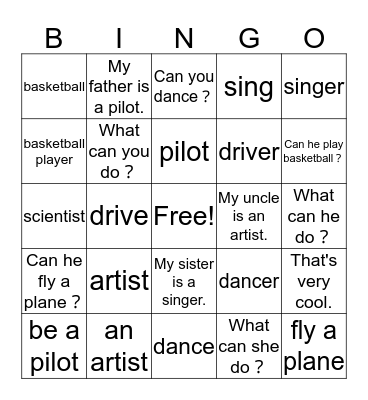 He can fly a plane. Bingo Card