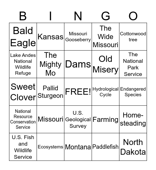Missouri River Basin Bingo Card