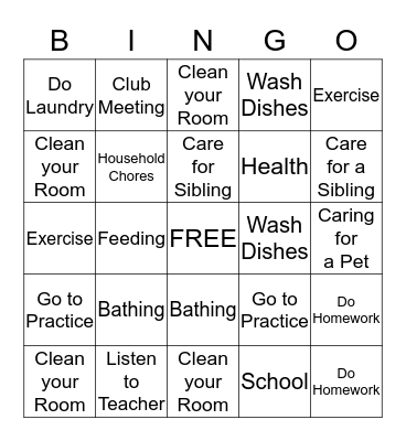Responsibility Bingo Card