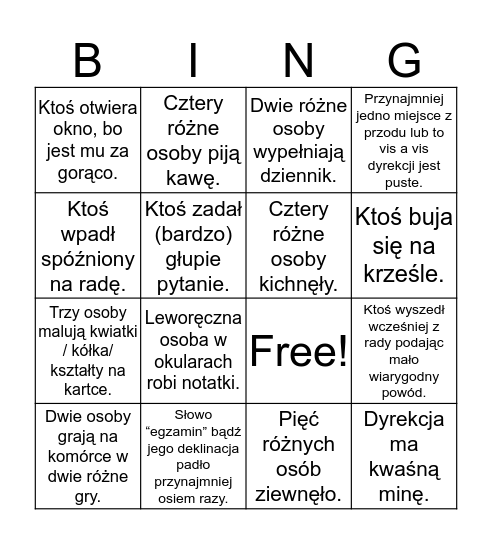 RADA PEDAGOGICZNA Bingo Card