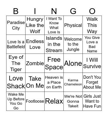 80's Bingo Card