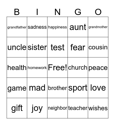 Affirmative Prayer Bingo Card