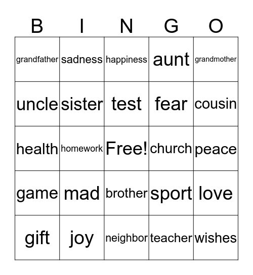 Affirmative Prayer Bingo Card