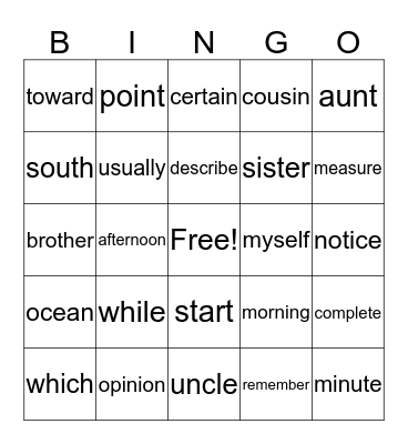 Untitled Bingo Card