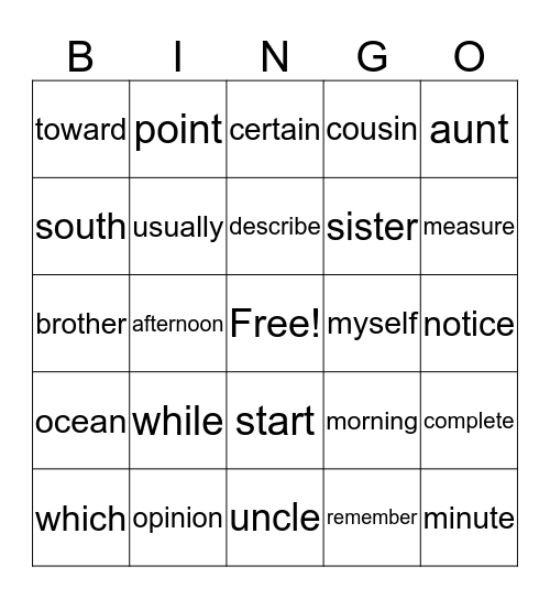 Untitled Bingo Card