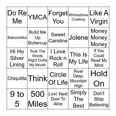 Spice's Jukebox Bingo! Bingo Card
