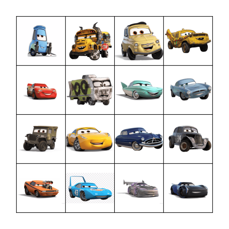 BINGO - Disney Pixar Cars Edition Bingo Card