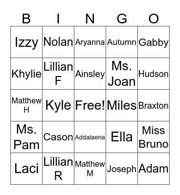 Names Bingo Card