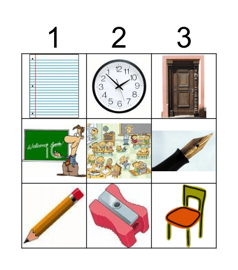 Gegenständer im Klassenzimmer 3x3 Bingo Card