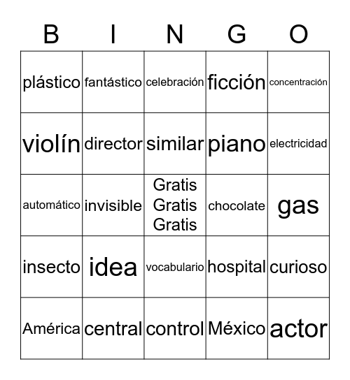 39 Cognate Bingo Card