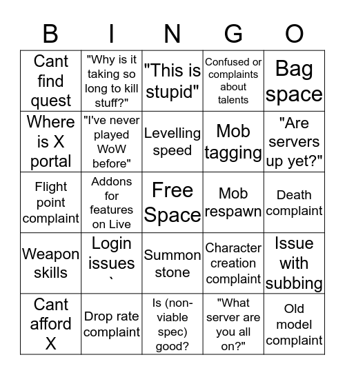 Classic Launch Bingo Card
