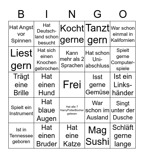 Deutsch 3000 Bingo Card