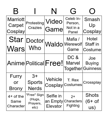 Dragon Con Photo Hunt Bingo Card