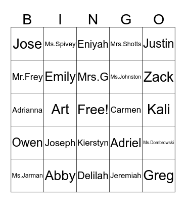 Name Bingo Card