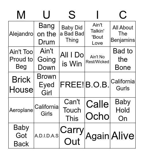 Mental Floss Music Bingo - ABC's Bingo Card