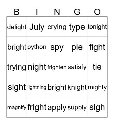 igh   ie   y Bingo Card