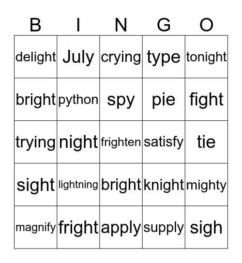 igh   ie   y Bingo Card