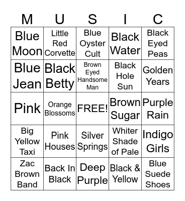 Masters of Musicology - Colors Bingo Card