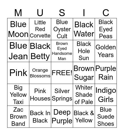 Masters of Musicology - Colors Bingo Card