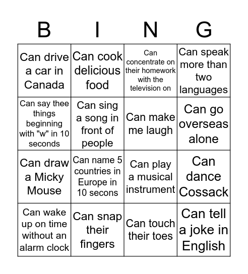 FIND A PERSON WHO CAN..... Bingo Card