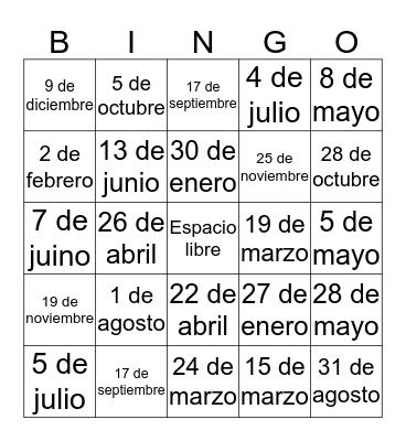 Fechas en Español Bingo Card