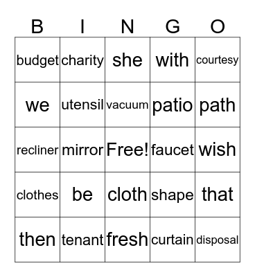 Bingo List 2 Bingo Card