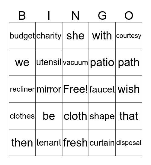 Bingo List 2 Bingo Card