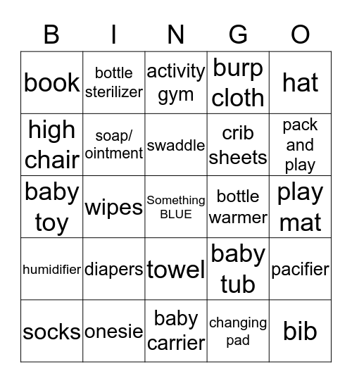 Baby Shower Bingo Card