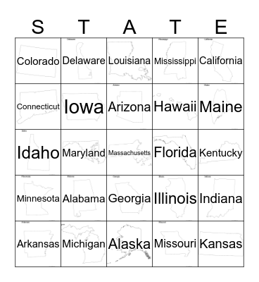States Bingo Card 1 Bingo Card