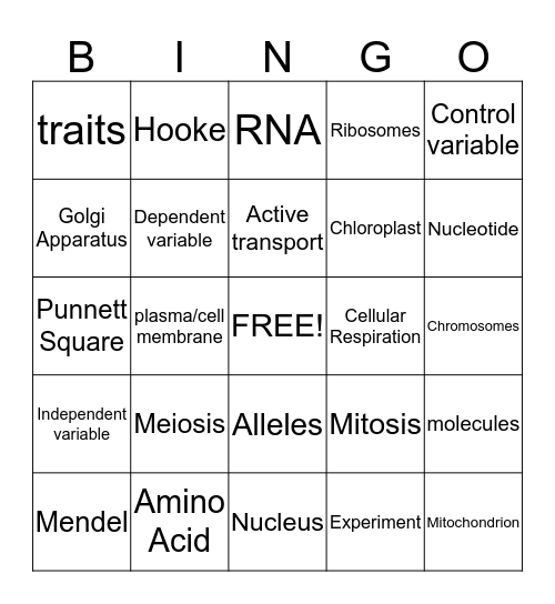 Bio 1 Bingo Card