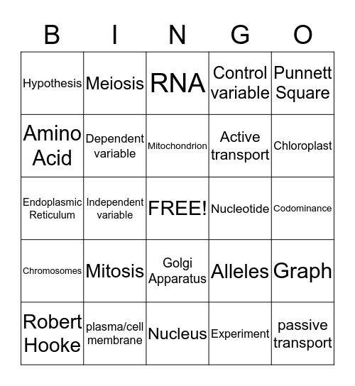 Bio 1 Bingo Card