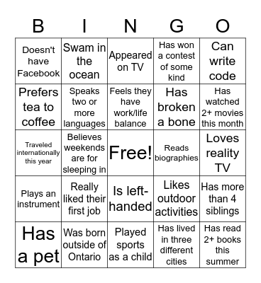 Northern PM/AM Bingo Card