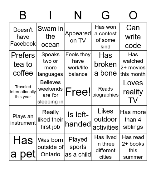 Northern PM/AM Bingo Card