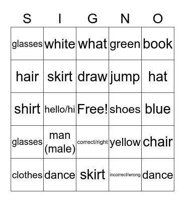 Fingerspelling Bingo - Unit 1 Part 1 Vocabulary Bingo Card